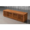 70" Contemporary Rustic TV Stand Media Console for Flat Screen and Audio Video Installations in American Red Oak with a Matte Honey Oak Finish - Front Side Top Angle