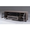 Furnitech 78" Contemporary TV Stand in American Walnut, Media Console for Flat Screen and Audio Video Installations Featuring Contoured Edge Detail with a Black Epoxy finished Steel Base and Levelers - Angled Front Open