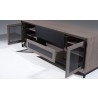 Furnitech 78" Contemporary TV Stand in American Walnut, Media Console for Flat Screen and Audio Video Installations Featuring Contoured Edge Detail with a Black Epoxy finished Steel Base and Levelers, Wide Angled Front Open