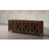 Furnitech Isabella 86" Chocolate Brown Oak Media Console Featuring A Greek Key - angled