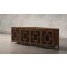 Furnitech Isabella 86" Chocolate Brown Oak Media Console Featuring A Greek Key - angled - Furnitech Isabella 86" Chocolate Brown Oak Media Console Featuring A Greek Key - angled
