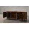 Furnitech Isabella 86" Chocolate Brown Oak Media Console Featuring A Greek Key - angled - Furnitech Isabella 86" Chocolate Brown Oak Media Console Featuring A Greek Key - angled