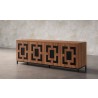 Furnitech Isabella 86" Walnut Media Console Featuring A Greek Key Pattern - angled
