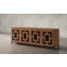 Furnitech Isabella 86" Walnut Media Console Featuring A Greek Key Pattern - angled - Furnitech Isabella 86" Walnut Media Console Featuring A Greek Key Pattern - angled