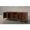 Furnitech Isabella 86" Walnut Media Console Featuring A Greek Key Pattern - angled - Furnitech Isabella 86" Walnut Media Console Featuring A Greek Key Pattern - angled
