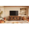 Furnitech Isabella 86" Walnut Media Console Featuring A Greek Key Pattern - lifestyle