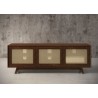 Furnitech Madelina 75" Mid-Century Modern Solid Pine Tvconsole/Sideboard With Cane Doors In A Walnut Finish - front