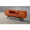 Furnitech Signature Collection Mid-Century Modern TV Console In Wood - Front Side Angle - Furnitech Signature Collection Mid-Century Modern TV Console In Wood - Front Side Angle