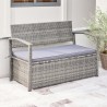 Vifah Gabrielle All-weather Resin Wicker Lounge Patio Sofa Storage Bench in Grey with Cushion, Front Angle