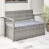 Vifah Gabrielle All-weather Resin Wicker Lounge Patio Sofa Storage Bench in Grey with Cushion, Front Angle - Vifah Gabrielle All-weather Resin Wicker Lounge Patio Sofa Storage Bench in Grey with Cushion, Front Angle