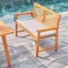 Vifah Waimea Honey 3-Piece Slatted Eucalyptus Wood Patio Dining Set with Bench and Cushion, Seat Side Angle