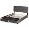 Baxton Studio Caronia Grey Velvet Upholstered 2 Drawers King Platform Bed