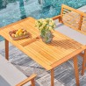 Vifah Waimea Honey 3-Piece Slatted Eucalyptus Wood Patio Dining Set with Bench and Cushion, Top Angle