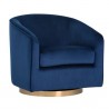 Sunpan Hazel Swivel Lounge Chair in Gold - Navy Blue Sky - Front Side Angle