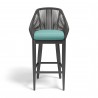 Milano Barstool in Dupione Celeste w/ Self Welt - Front Angle