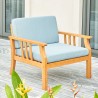 Vifah Kapalua Honey Nautical Curve Eucalyptus Wooden Outdoor Sofa Chair with Cushion, Side Angle