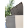 Alfresco Home the Yacht Small RTA Aluminum Storage/Cushion Cabinet - Sand Dollar - Front Side Opened Angle