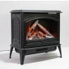 Sierra Flame E-50/E-70 Cast Iron Freestand Electric Fireplace - Orange Flame with Log - Angled View