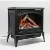 Sierra Flame E-50/E-70 Cast Iron Freestand Electric Fireplace - Orange Flame with Log - Angled View - Sierra Flame E-50/E-70 Cast Iron Freestand Electric Fireplace - Orange Flame with Log - Angled View