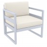 Compamia Mykonos Patio Club Chair Silver with Sunbrella Natural Cushion - Angled