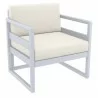 Compamia Mykonos Patio Club Chair Silver with Sunbrella Natural Cushion - Angled - Compamia Mykonos Patio Club Chair Silver with Sunbrella Natural Cushion - Angled