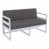 Compamia Mykonos Patio Loveseat Silver with Sunbrella Charcoal Cushion - Angled View