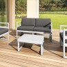 Compamia Mykonos Patio Loveseat Silver with Sunbrella Charcoal Cushion - Lifestyle
