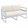 Compamia Mykonos Patio Loveseat Silver with Sunbrella Natural Cushion - Angled