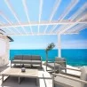 Mykonos Patio Sofa White with Sunbrella Canvas Taupe Cushion - Lifestyle 1 - Mykonos Patio Sofa White with Sunbrella Canvas Taupe Cushion - Lifestyle 1