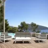 Mykonos Patio Sofa White with Sunbrella Canvas Taupe Cushion - Lifestyle 2 - Mykonos Patio Sofa White with Sunbrella Canvas Taupe Cushion - Lifestyle 2