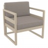 Mykonos Club Chair in Taupe with Sunbrella Charcoal Cushion - Angled