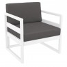 Mykonos Club Chair in White with Sunbrella Charcoal Cushion - Angled