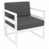Mykonos Club Chair in White with Sunbrella Charcoal Cushion - Angled - Mykonos Club Chair in White with Sunbrella Charcoal Cushion - Angled