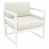 Mykonos Club Chair in White with Sunbrella White Cushion - Angled - Mykonos Club Chair in White with Sunbrella White Cushion - Angled