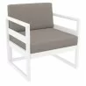Mykonos Club Chair in White with Sunbrella Taupe Cushion - Angled - Mykonos Club Chair in White with Sunbrella Taupe Cushion - Angled