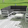 Mykonos Corner Sectional 5 Person Lounge Set White with Sunbrella Natural Cushion
