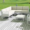 Mykonos Corner Sectional 5 Person Lounge Set White with Sunbrella Natural Cushion