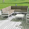 Mykonos Corner Sectional 5 Person Lounge Set White with Sunbrella Natural Cushion