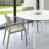 Lisa Round Dining Set with 47 inch White Table and Taupe Armcairs - Lifestyle