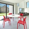 Lisa Round Dining Set with 47 inch White Table and Red Armcairs - Lifestyle