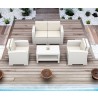 Compamia Monaco Resin Patio Seating 4 piece with Cushion- White Set Lifestyle