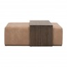 Essentials For Living Dovetail Upholstered Coffee Table in Ivanhoe Toast, Burnished Brown Acacia - Front Angle