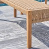 Vifah Chesapeake 3-Piece Patio Acacia Wooden Mixed Strapped Rattan Dining Set with 3-Seater Benches, Seat Closeup View