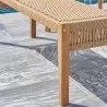 Vifah Chesapeake 3-Piece Patio Acacia Wooden Mixed Strapped Rattan Dining Set with 3-Seater Benches, Seat Closeup View - Vifah Chesapeake 3-Piece Patio Acacia Wooden Mixed Strapped Rattan Dining Set with 3-Seater Benches, Seat Closeup View