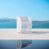 Azzurro Kamari Dining Chair With Matte White Aluminum and White Mist All-Weather Texteline Rope - Lifestyle