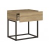 Casabianca NOA Nightstand In Oak Melamine With Black Painted Metal Frame - Angled with Opened Drawer