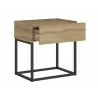 Casabianca NOA Nightstand In Oak Melamine With Black Painted Metal Frame - Angled with Opened Drawer - Casabianca NOA Nightstand In Oak Melamine With Black Painted Metal Frame - Angled with Opened Drawer