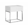 Casabianca NOA Nightstand In Matte White With Chromed Metal Frame - Angled - Casabianca NOA Nightstand In Matte White With Chromed Metal Frame - Angled
