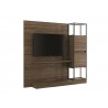 Noa Tall Entertainment Center In Dark Brown Oak Melamine With Black Painted Metal Frame - Angled