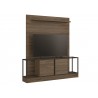 Noa Tall Entertainment Center In Dark Brown Oak Melamine With Black Painted Metal Frame - Angled View